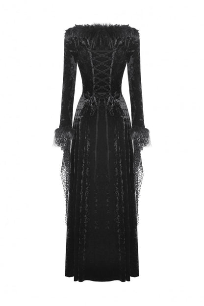 Long Sleeve Velvet Lace Gothic Maxi Wedding Dress