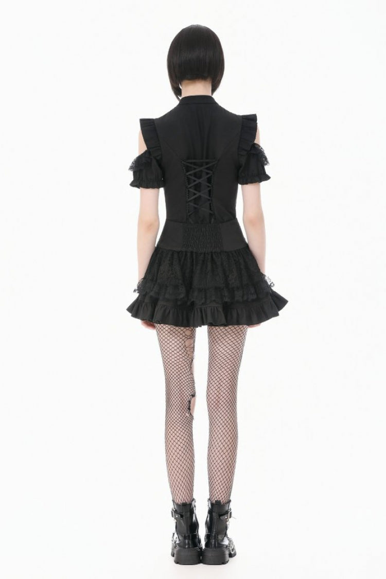 Gothic Blouse with Mandarin Collar and Puff Sleeves