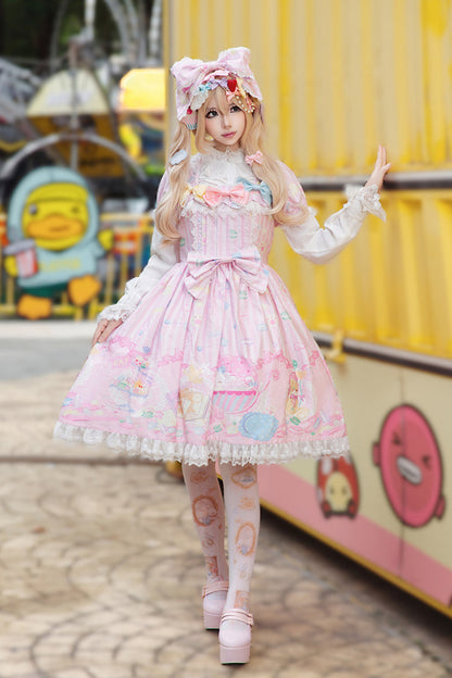 Macaron Dolly House Doll Collar Short Sleeves Print Bowknot Sweet Lolita Dress Colors