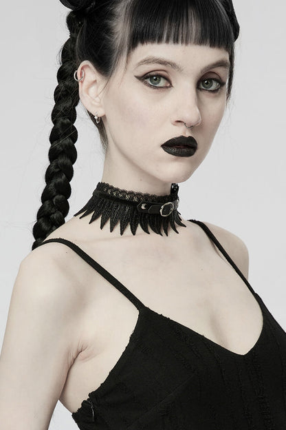 Gothic Choker with Feathers and Lace, Adjustable Fit for Her