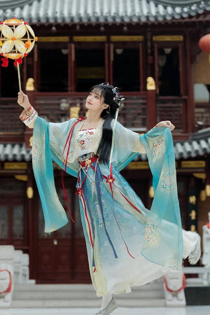 High-Waist Jacquard Hanfu Dress Full Ensemble