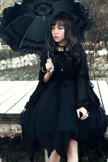 Gothic Lolita Ballet of the Dead Double-Layered Embroidery Lace-Up JSK Dress