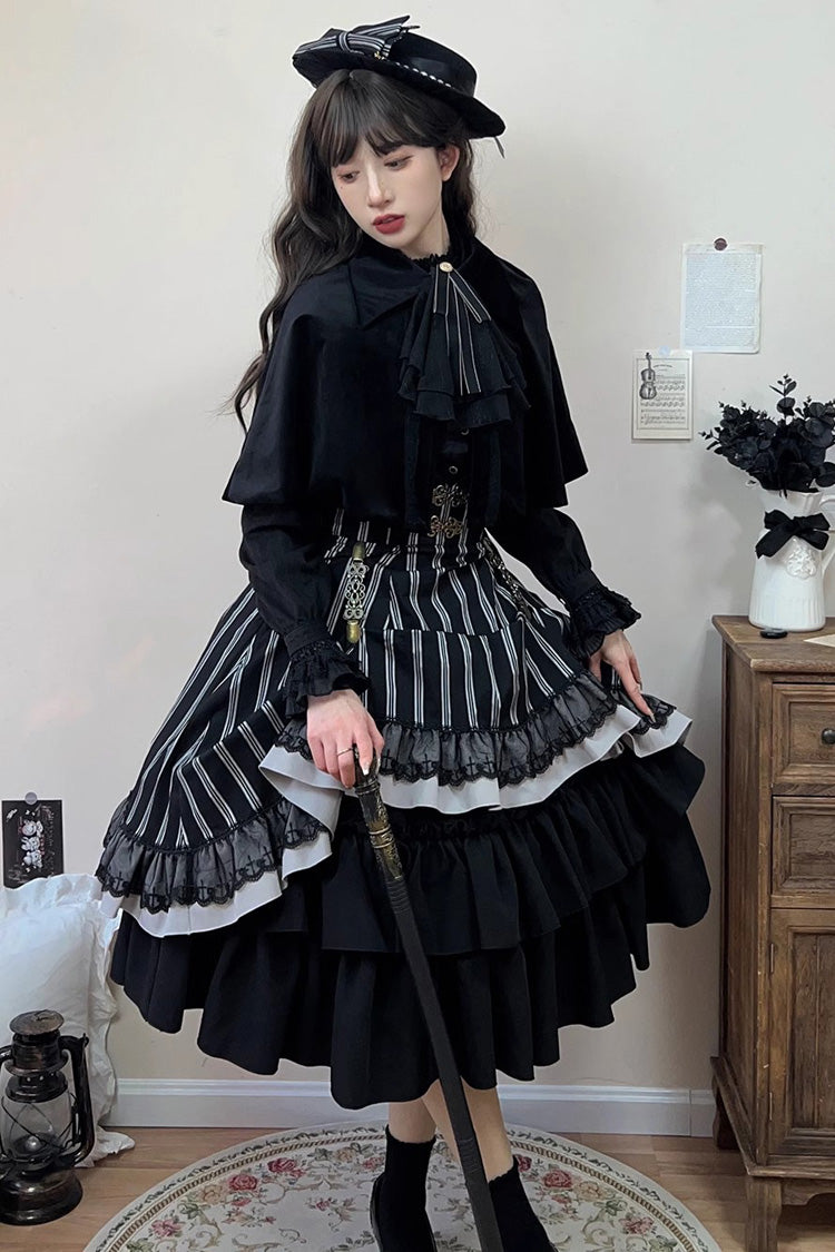 Black Manor Multi-layer Striped Ruffle Gothic Lolita Skirt