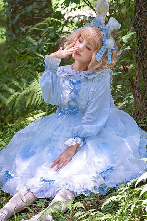 Lapel Collar OP Dress Sweet Lolita Bowknot Love Pockets Ruffled - Altfashion Shop