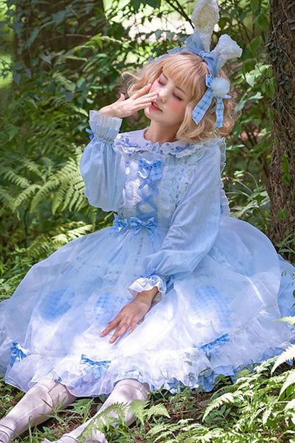 Lapel Collar OP Dress Sweet Lolita Bowknot Love Pockets Ruffled - Altfashion Shop