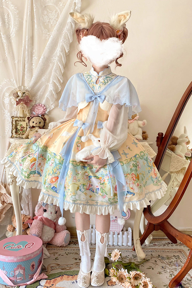 Fairy Rabbit Print Ruffle Chinese Princess Lolita Dress