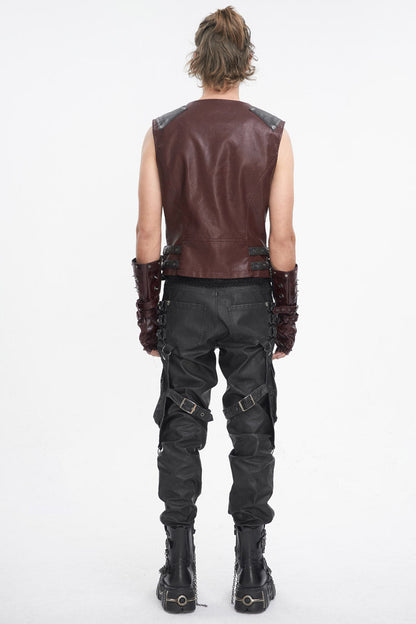 Crimson Studded Faux Leather Men's Punk Vest