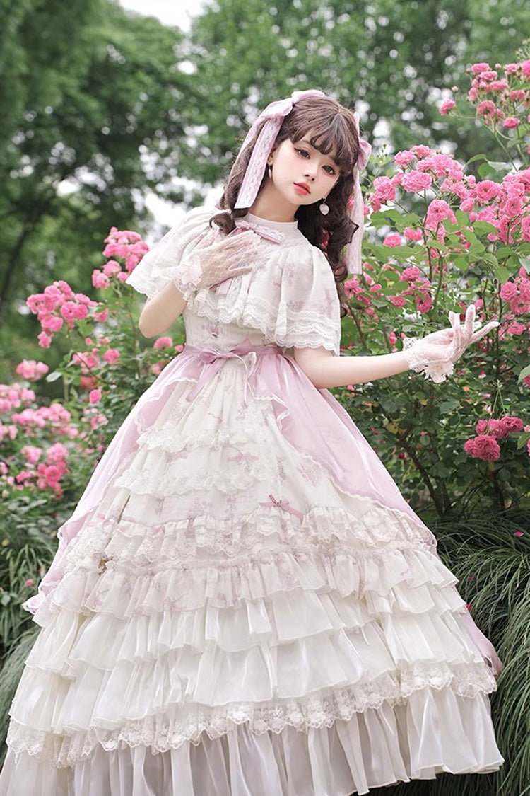 Bellflower Print Ruffled Lace Sweet Princess Gown