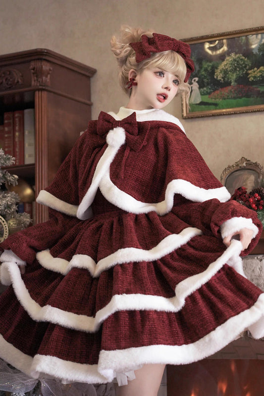 Christmas Carol Triple-Layered Bowknot Sweet Lolita JSK Gown