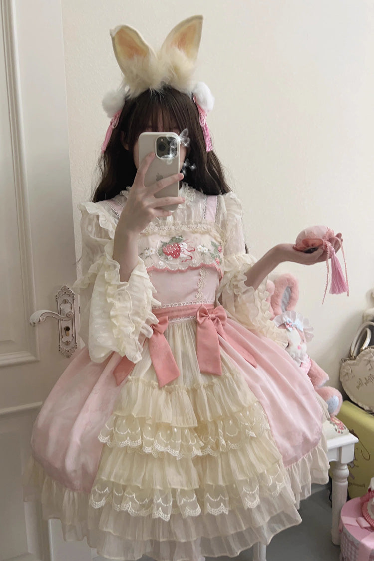 Moon Rabbit Ruffle Embroidery Cardigan Jsk - Sweet Lolita Bowknot