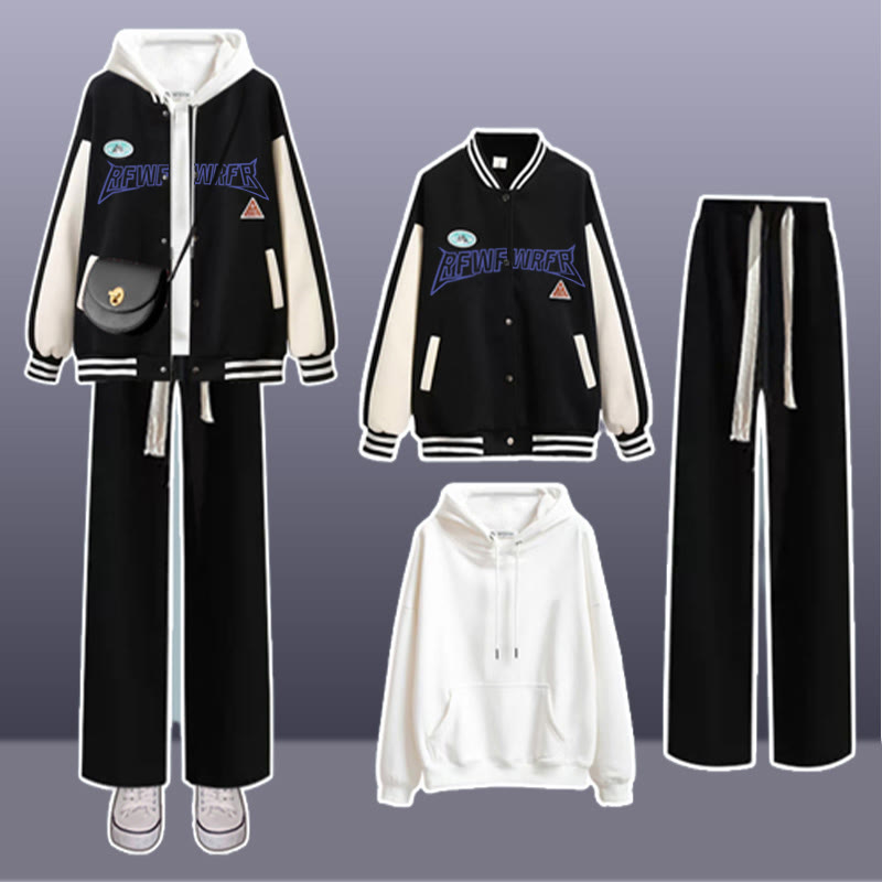 Letter Baseball Jacket Hoodie Pants Set