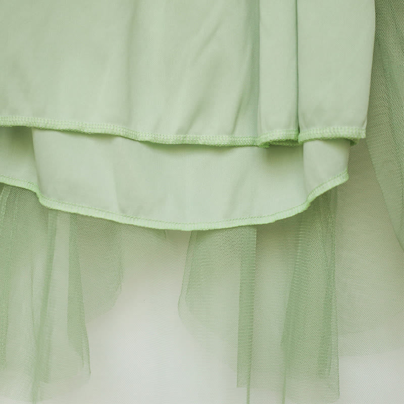 Shirt Fake Colorblock Skirt Tulle Set Tiered