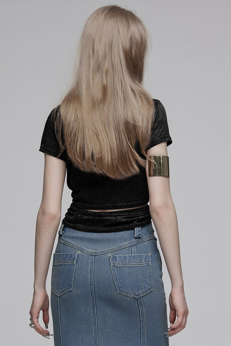 Punk T-Shirt for Her with Abstract Print and Hooded Design