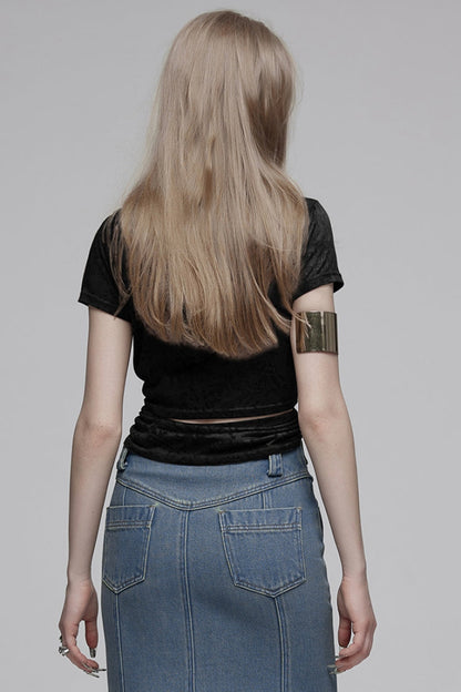 Punk T-Shirt for Her with Abstract Print and Hooded Design