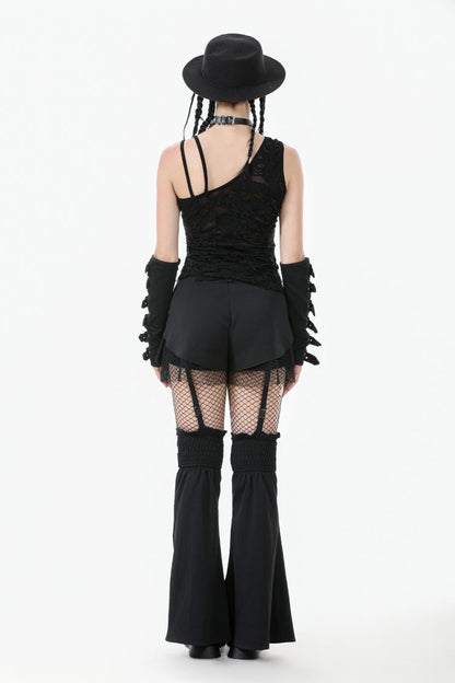 Asymmetric Hem Punk Top with Eyelet Lacing