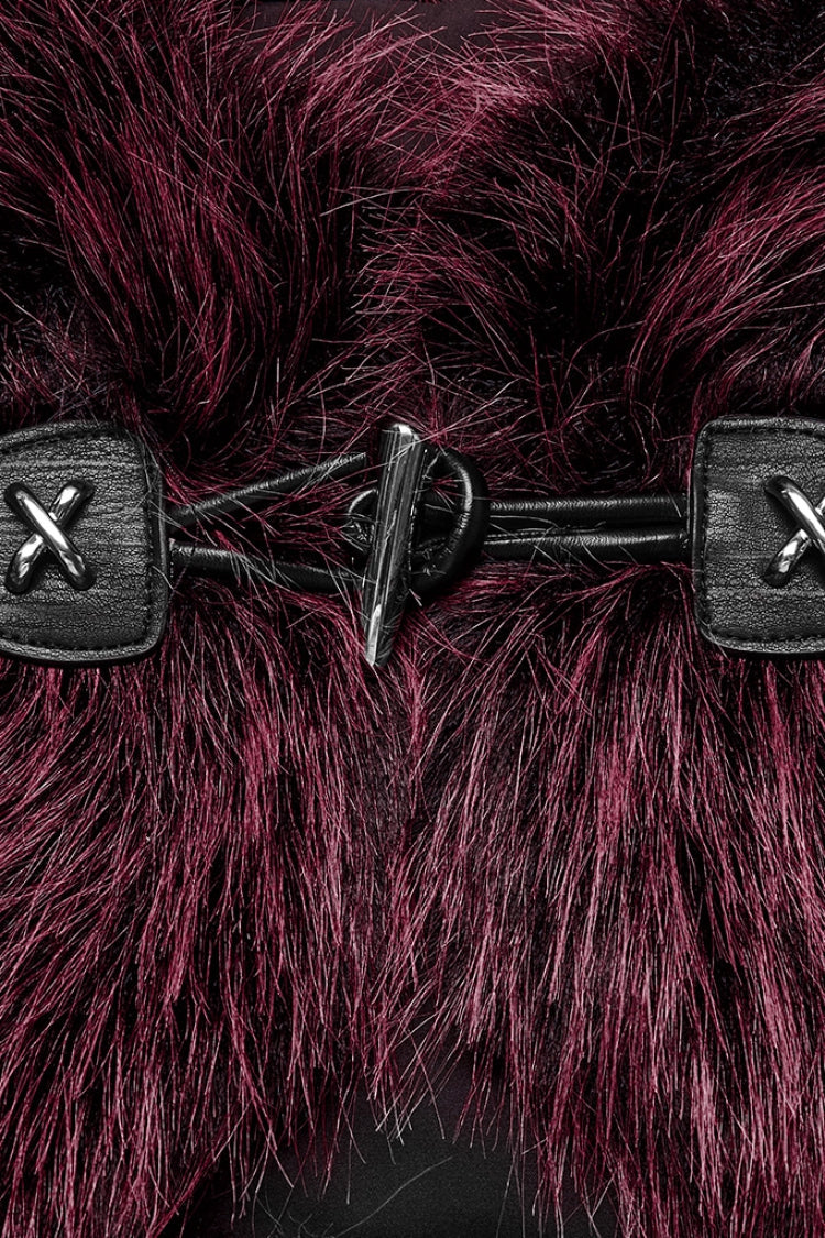 Crimson Mandarin Collar Sleeveless Gradient Faux Fur Women's Goth Cape