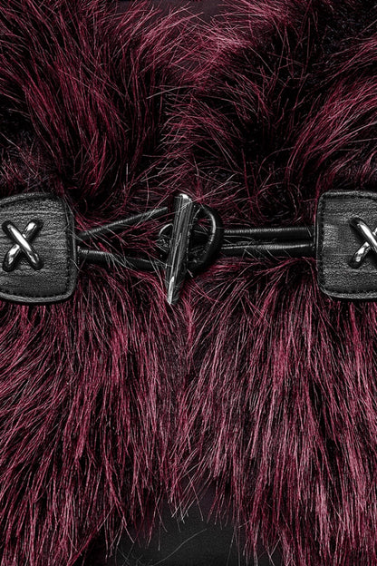 Crimson Mandarin Collar Sleeveless Gradient Faux Fur Women's Goth Cape