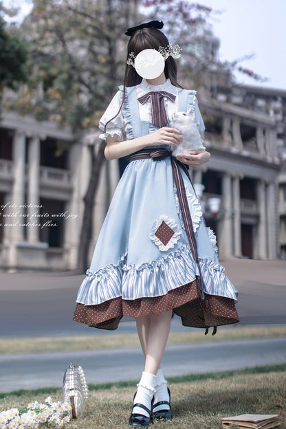Sleeveless Printed Ruffled Bow Alice College Elegant Lolita Jumper