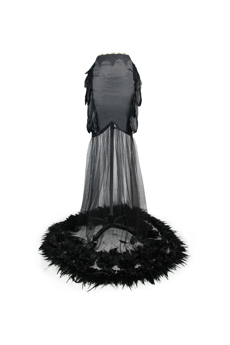 Satin Gothic Skirt with Feather Hem and Fishtail Silhouette