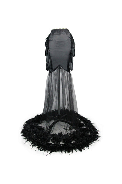 Satin Gothic Skirt with Feather Hem and Fishtail Silhouette