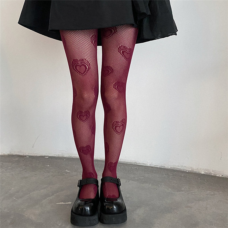 Love Heart Pattern Mesh Stockings Tights