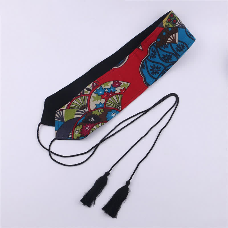 Vintage Print Tassel Lace Up Hanfu Waistband