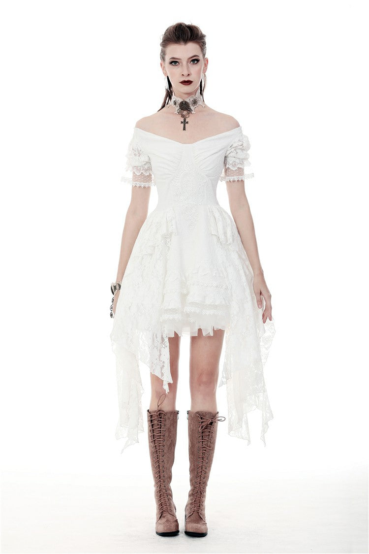 Ivory Off-Shoulder Lace Short Sleeve Steampunk Wedding Dress
