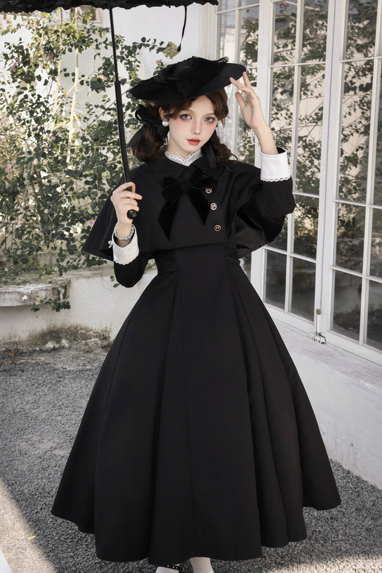Stand Collar Bow-Trimmed Elegant Gothic OP Dress