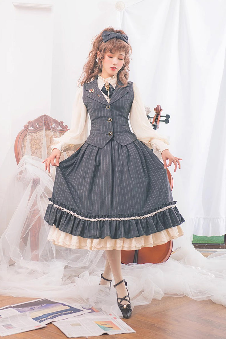 Layered Striped Ruffle Sweet College Elegant Lolita Skirt