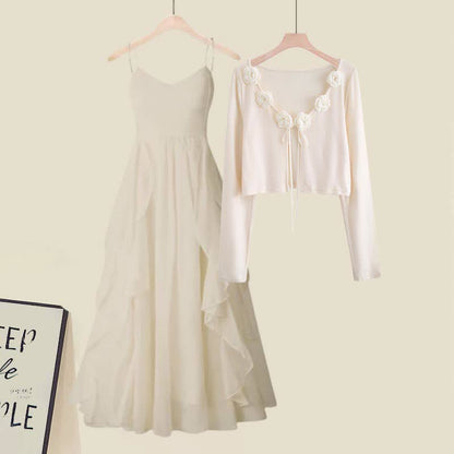 Dress Decor Set Slip Cardigan Elegant Flouncing Blossom