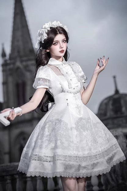 Lace Trimmed Classic Gothic Lolita Dress - White