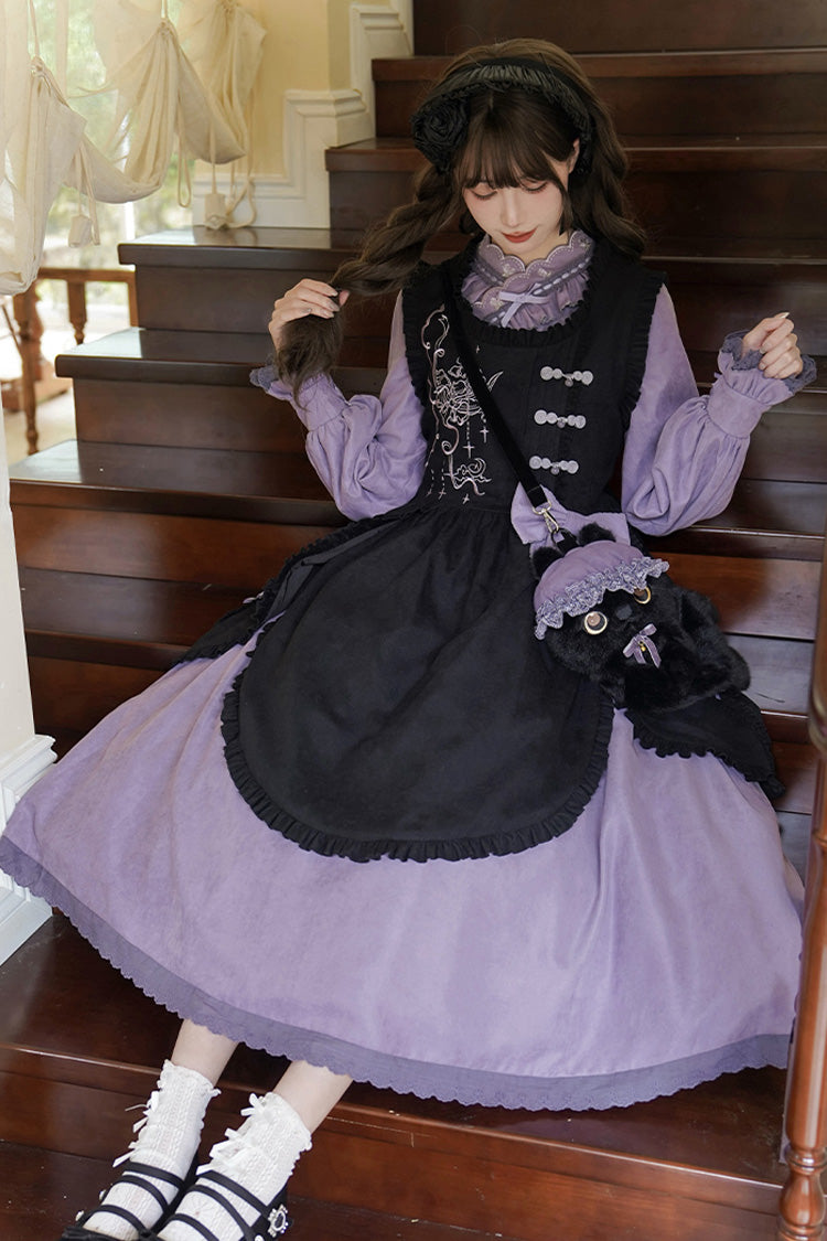 Black Purple Petal Collar Drawstring Chinese Lolita Set