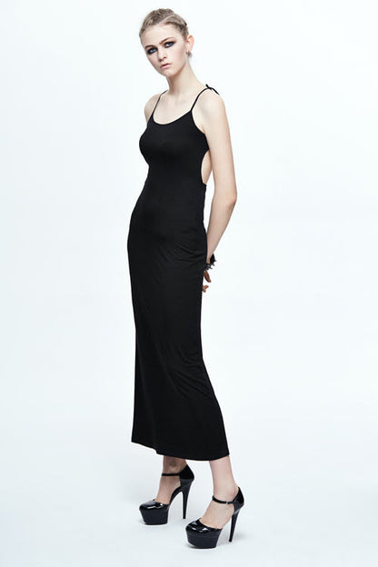 Gothic Women's Midi Slip Dress with Five-Pointed Star Pattern
