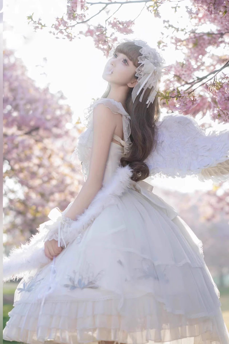 White Love Is Coming Multi-Layer Ruffle Bow JSK Dress