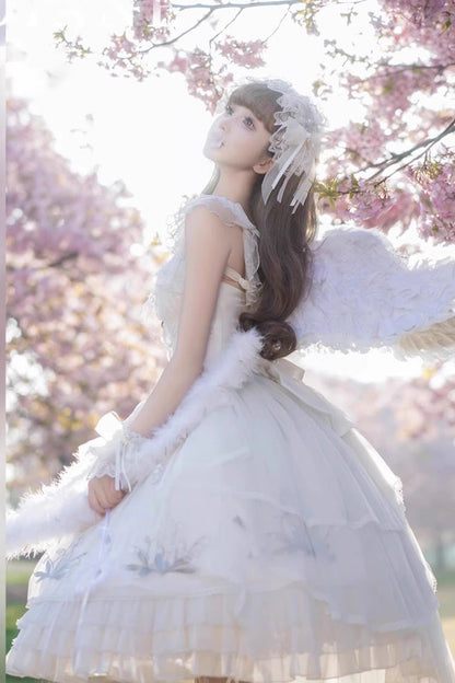 White Love Is Coming Multi-Layer Ruffle Bow JSK Dress
