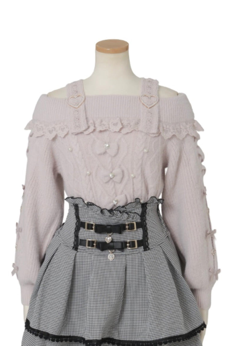 Boat Neck Bow Jirai Kei Elegant Knitwear