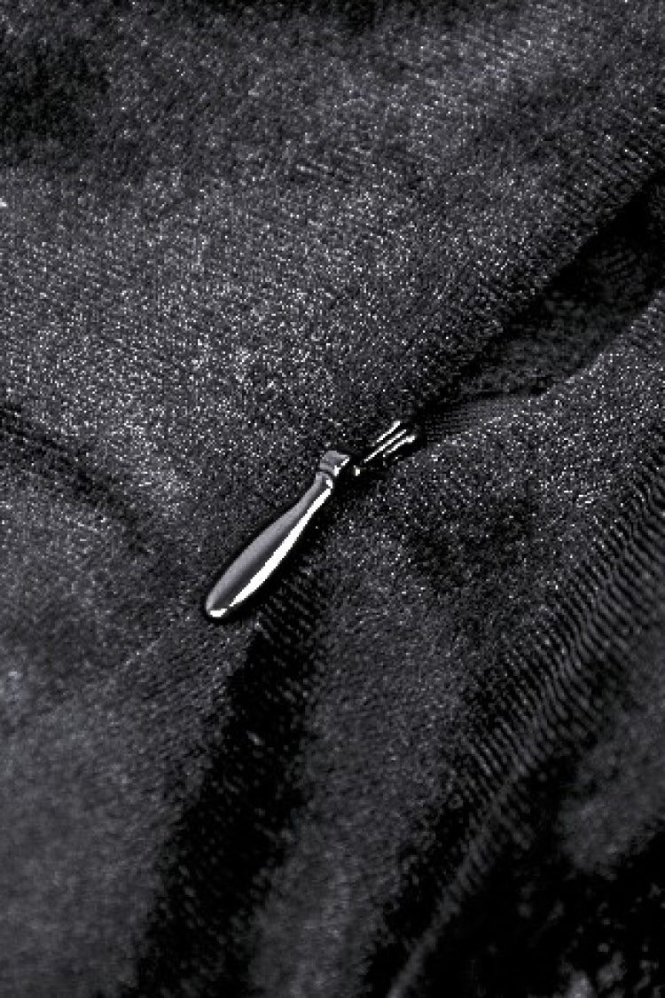 Coal Eyelet Side Slit Gothic Maxi Gown with Long Sleeves