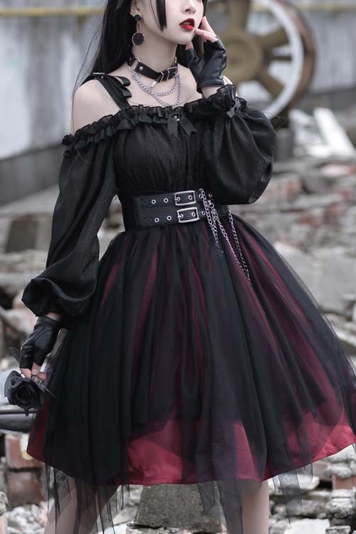 Gothic Lolita OP Dress with Irregular Hem and Star Motif