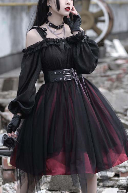 Gothic Lolita OP Dress with Irregular Hem and Star Motif