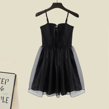 Dress Knot Sweater Set Tulle Cardigan Slip Up Lace Chic Bow