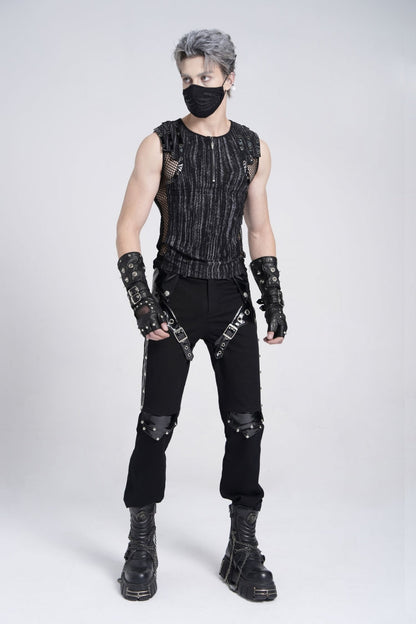 Ribbed Gothic Vest with Mesh and Zippers
