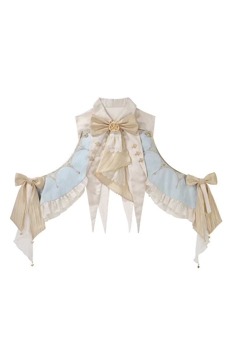 Golden Stand-Collar Long-Sleeve Embroidered Ruffled Bow Ouji Ensemble