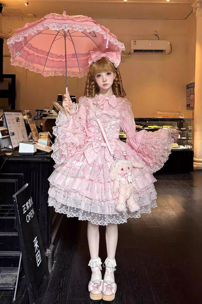 Rose Multi-Tier Ruffle Bow Lace Sweet Lolita Jumper - Love Overture