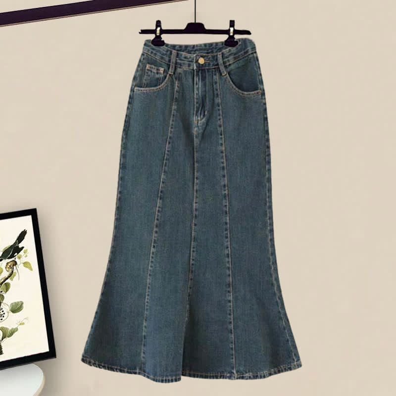 Irregular Flouncing T-Shirt Denim Skirt Pants