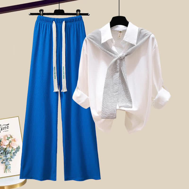 Stripe Casual Print Pants Wide Shirt Leg