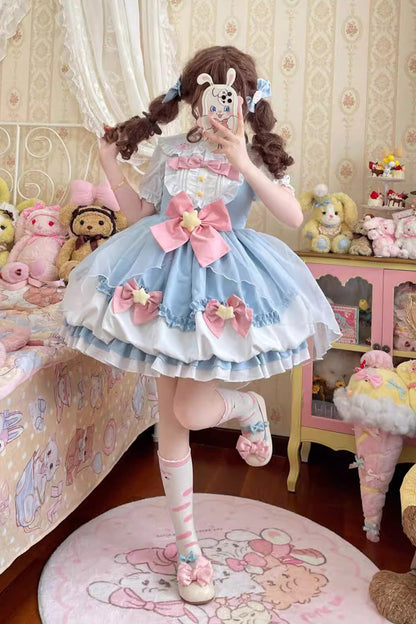 Little Wishing Star Ruffle Bowknot Jsk Dress - Sweet Lolita