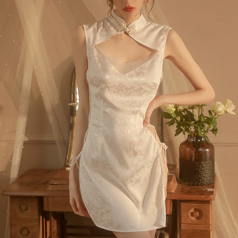 Vintage Hollow Out Lace Up Split Cheongsam Dress