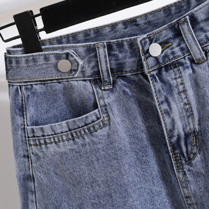 Denim Skirt Laple T-Shirt Embroidery Loose