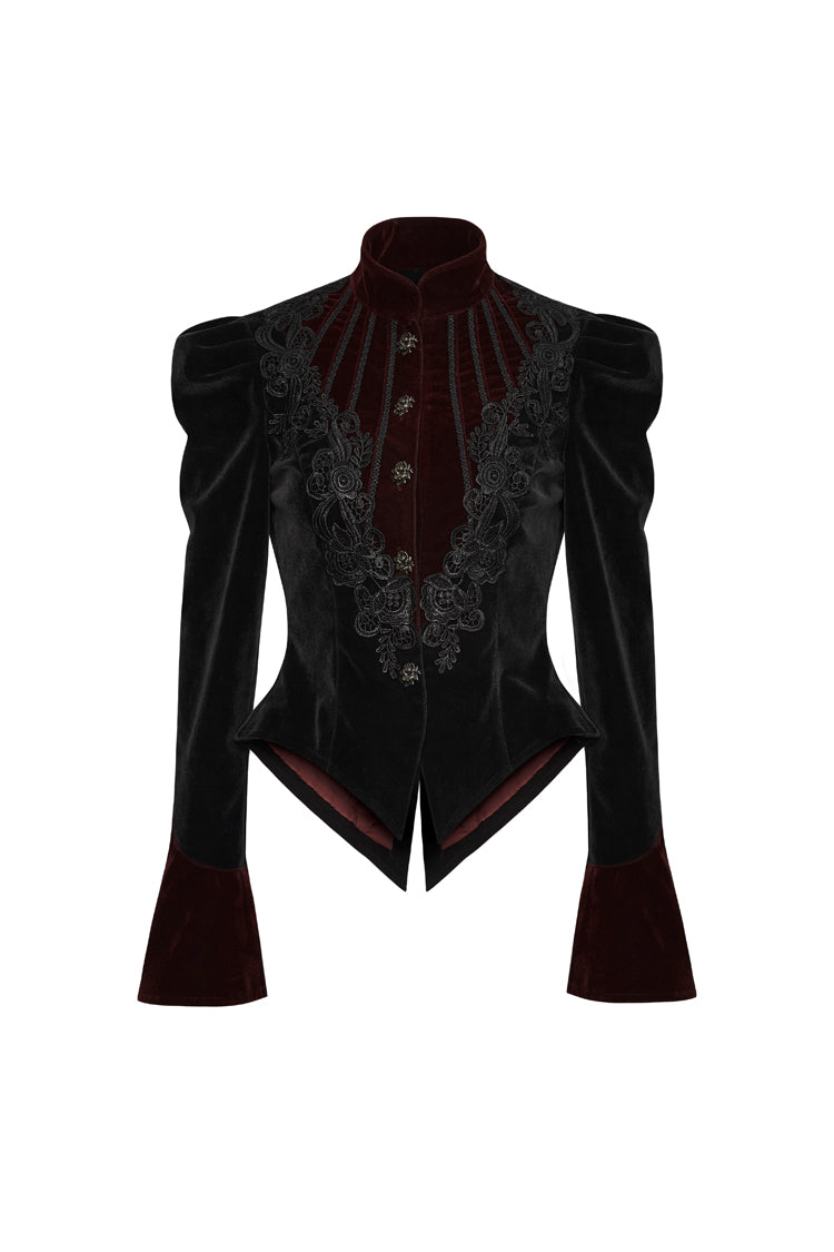 Gothic Jacket for Her with 3D Floral Decoration and Stand Collar