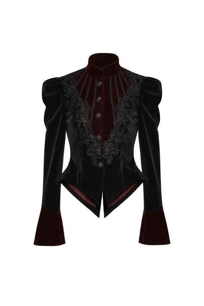 Gothic Jacket for Her with 3D Floral Decoration and Stand Collar